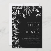 Invitation Mariage moderne Victorien Noir & Blanc de verdure (Devant)