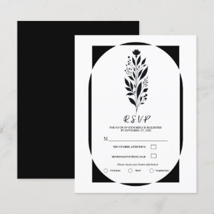 Invitation Mariage Moderne Vintage Floral Grand Noir Blanc