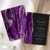 Invitation Mariage Moderne Violet Argent Agate Foncé
