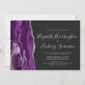 Invitation Mariage Moderne Violet Argent Agate Foncé (Devant)