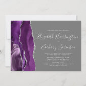 Invitation Mariage Moderne Violet Argent Agate Gris (Devant)