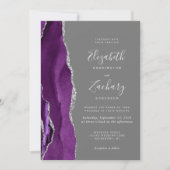 Invitation Mariage Moderne Violet Argent Agate Gris (Devant)
