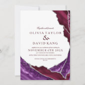 Invitation Mariage moderne violet et bordeaux argenté (Devant)