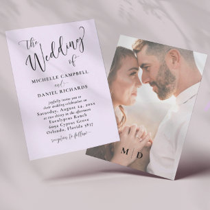 Invitation Mariage Moderne Violet Lilas Calligraphie & Photo