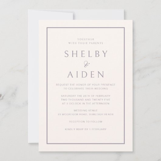 Invitation Mariage moderne violet minimal (Devant)