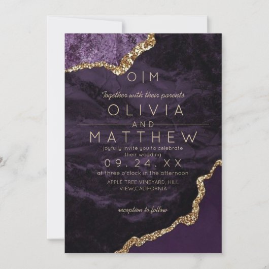 Invitation Mariage moderne violet Monogram Mariage de luxe (Devant)