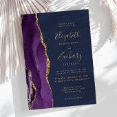 Invitation Mariage Moderne Violet Or Agate Bleu Marine
