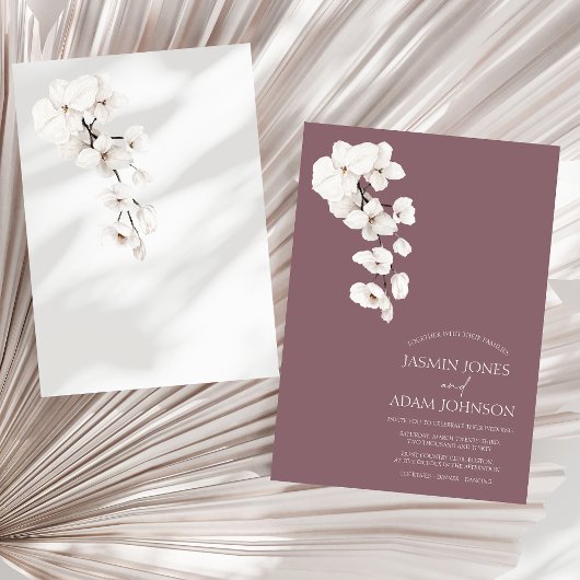 Invitation Mariage moderne violet orchidées blanches