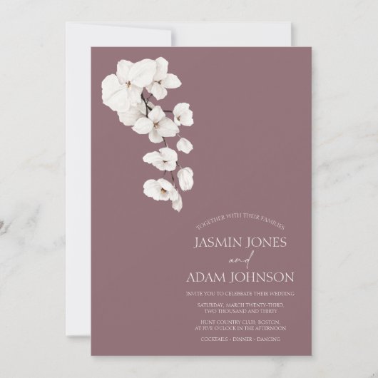Invitation Mariage moderne violet orchidées blanches (Devant)