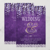 Invitation Mariage Moderne Violet Wisteria Dentelle (Devant / Derrière)