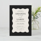 Invitation Mariage moderne Wavy Black et crème (Debout devant)