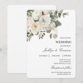 Invitation Mariage modifiable avec fleur blanche (Devant / Derrière)