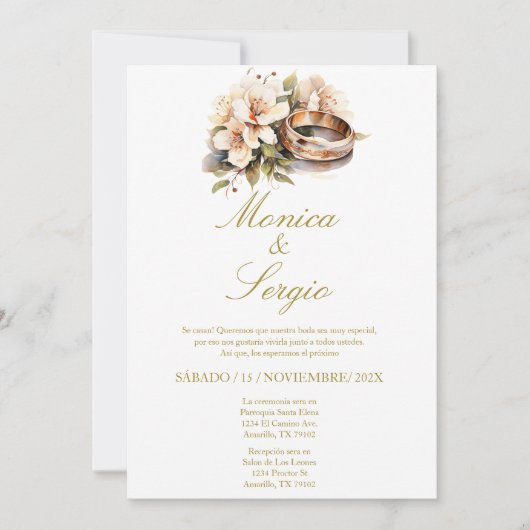 Invitation Mariage modifiable en espagnol (Devant)