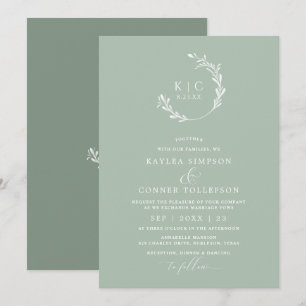 Invitation Mariage monochromatique vert sauge lumineux élégan