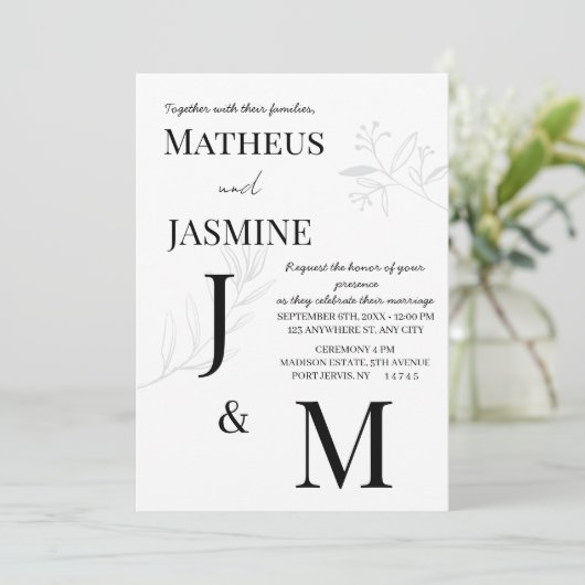 Invitation Mariage Monochrome Allemand Und Script (Debout devant)