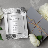 Invitation Mariage monochrome élégant à fleurs argentées