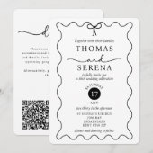 Invitation Mariage monochrome noir blanc QR Code Courbe d'ond (Devant / Derrière)