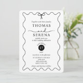Invitation Mariage monochrome noir blanc QR Code Courbe d'ond (Debout devant)