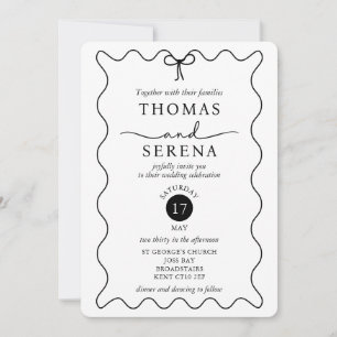 Invitation Mariage monochrome noir blanc QR Code Courbe d'ond