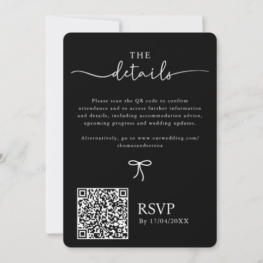 Invitation Mariage monochrome noir blanc QR Code Courbe d'ond (Dos)