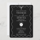 Invitation Mariage monochrome noir blanc QR Code Courbe d'ond (Devant)