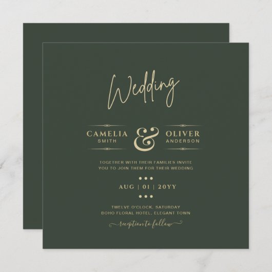 Invitation Mariage monochrome vert moderne (Devant / Derrière)