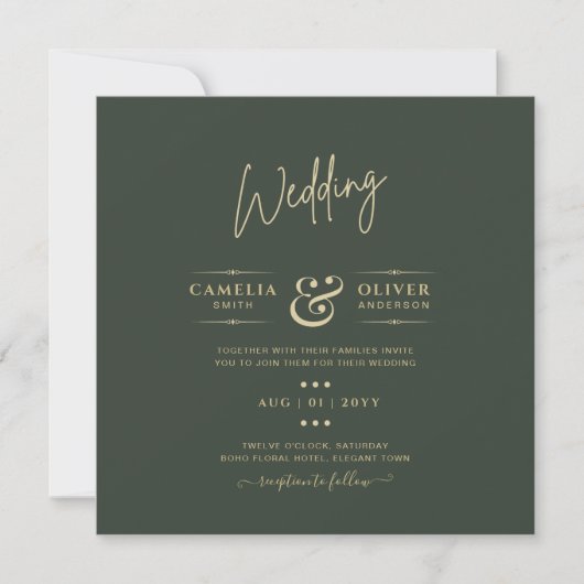 Invitation Mariage monochrome vert moderne (Devant)