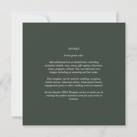 Invitation Mariage monochrome vert moderne (Dos)
