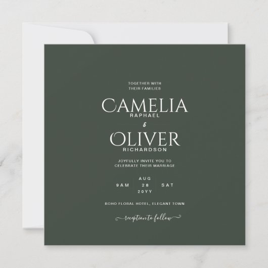 Invitation Mariage monochrome vert moderne (Devant)