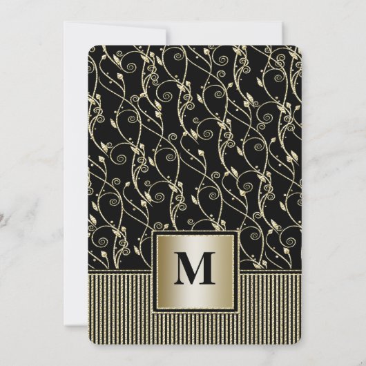 Invitation Mariage Monogram Black et Gold Swirl (Dos)