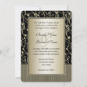 Invitation Mariage Monogram Black et Gold Swirl