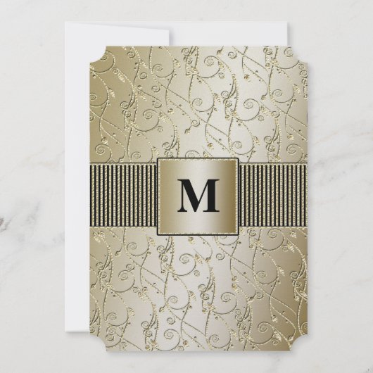 Invitation Mariage Monogram Black et Gold Swirl (Dos)