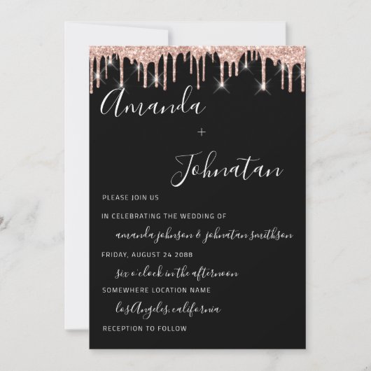 Invitation Mariage Monogram Black Rose Gold Drivers (Devant)