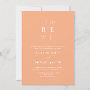 Invitation Mariage Monogram Crest Fuzz moderne blanc et pêche
