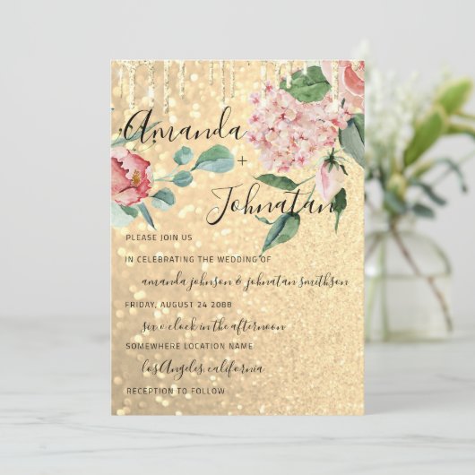 Invitation Mariage Monogram Drives Florals Mint Parties scint (Debout devant)