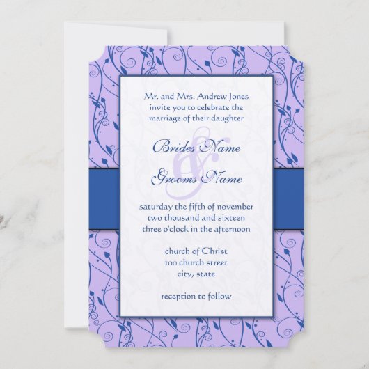 Invitation Mariage Monogram Royal Blue Lilac Swirl (Devant)