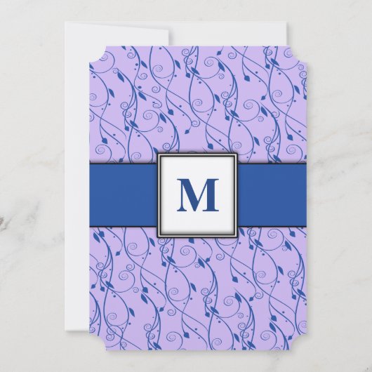 Invitation Mariage Monogram Royal Blue Lilac Swirl (Dos)