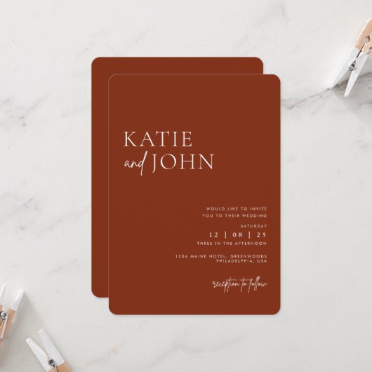 Invitation Mariage Monogram Terracotta Boho (Devant/Arrière en situation)