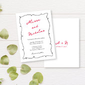 Invitation Mariage monogramme à bordure noire et rouge tiré à