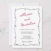 Invitation Mariage monogramme à bordure noire et rouge tiré à (Devant)