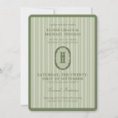 Invitation Mariage Monogramme à Rayures Vert Sauge (Devant)