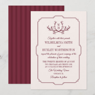 Invitation Mariage Monogramme Alabaster et Bourgogne avec Feu