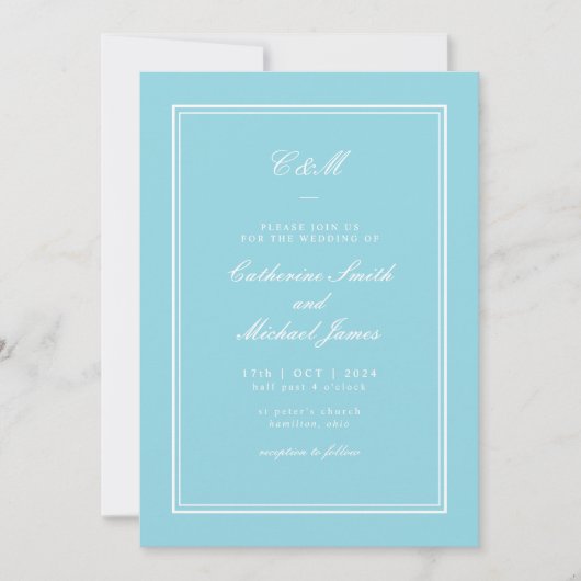 Invitation Mariage Monogramme Aqua Clair Classique Absolu (Devant)