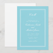 Invitation Mariage Monogramme Aqua Clair Classique Absolu (Devant / Derrière)