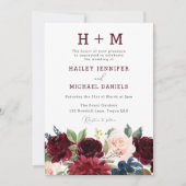 Invitation Mariage Monogramme Aquarelle Rouge Bourgogne Moder (Devant)