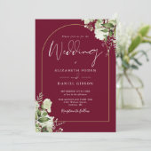 Invitation Mariage Monogramme Arc Doré de Verdure Bourgogne (Debout devant)