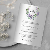Invitation Mariage monogramme argent violet de fleurs de lava