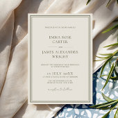 Invitation Mariage Monogramme Argenté Vert Olive