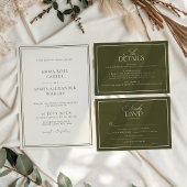Invitation Mariage Monogramme Argenté Vert Olive