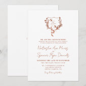Invitation Mariage Monogrammé avec Blason Floral Rustique For (Devant / Derrière)